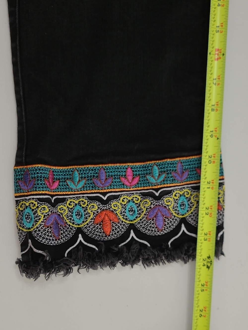 Rafaella Black Cropped Jeans with Colorful Embroidered Fringe Cuffs size 12 - Picture 8 of 9